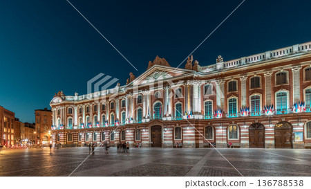 The Capitole de Toulouse day to night timelapse showcases the historic city hall. France 136788538