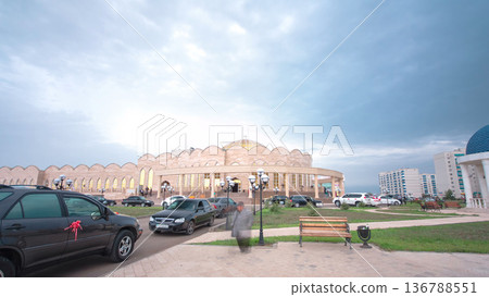 Main Registry Office in Uralsk city timelapse hyperlapse, Kazakhstan 136788551