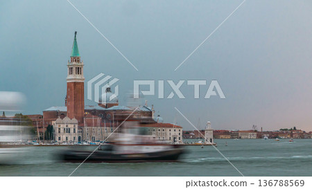 Panoramic sea view of the San Giorgio Maggiore island timelapse in Venice, Italy. 136788569
