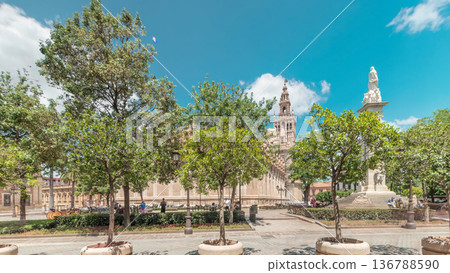 Plaza del Triunfo timelapse with Monument to Immaculate Conception, Seville Plaza del Triunfo timelapse with Monument to Immaculate Conception, Seville 136788590