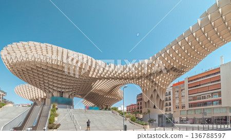 Metropol Parasol in Encarnacion Square timelapse hyperlapse, modern wooden structure, Seville Metropol Parasol in Encarnacion Square timelapse hyperlapse, modern wooden structure, Seville 136788597