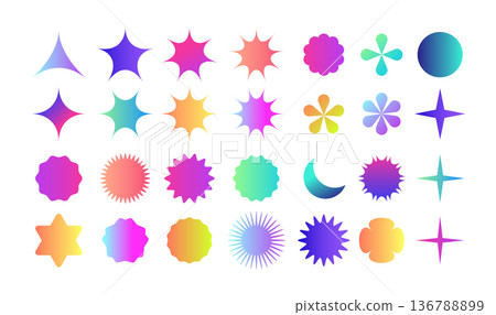 Set of bright Gradient Abstract Geometric Shapes, trendy geometric form design suitable for website, branding, billboards, packaging. Simple flat Bauhaus forms. Vector collection Set of bright Gradient Abstract Geometric Shapes, trendy geometric form design suitable for website, branding, billboards, packaging. Simple flat Bauhaus forms. Vector collection 136788899