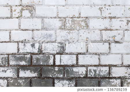 Close-up of painted old white brick wall, background photo Close-up of painted old white brick wall, background photo 136789239