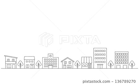 城市景觀插畫橫幅背景，手繪線條畫，橫向，16:9 136789270