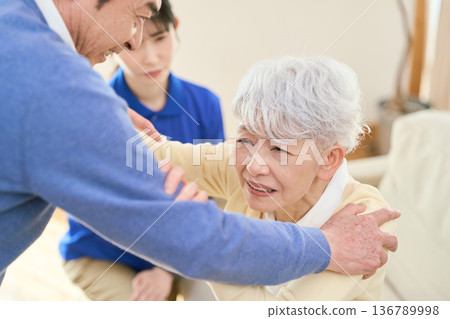 Asian senior woman who dislikes nursing care 136789998