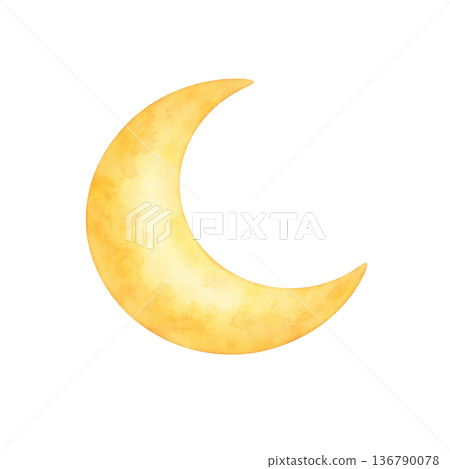 黃色新月水彩插畫 | 一輪柔和閃耀的月亮的簡潔圖案 黃色新月水彩插畫 | 一輪柔和閃耀的月亮的簡潔圖案 136790078