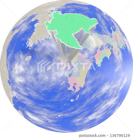 從地球上方看到的佐賀縣的行星狀地圖 136790129