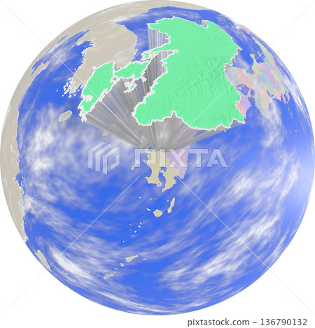 從上方俯瞰熊本縣，呈現出類似行星的地圖形狀。 136790132