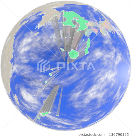 從上方俯瞰的鹿兒島縣行星狀地圖。 136790135