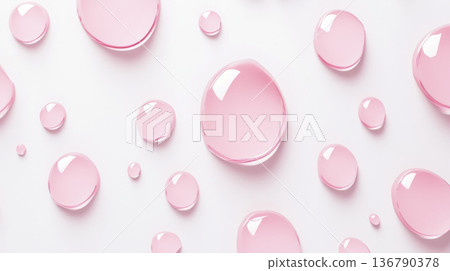Soft Pink Liquid Droplets on White Background 136790378
