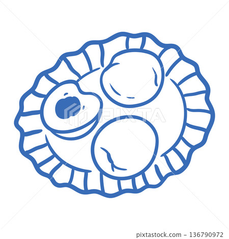 Hand drawn peaches on plate 136790972