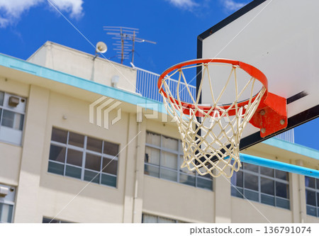 一個閃耀在藍天的籃球目標 136791074