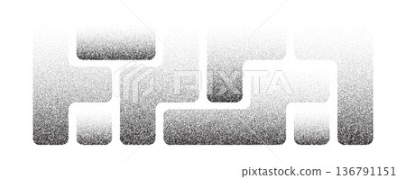 Grainy dot shape set with stipple gradient effects. Textured backgrounds featuring noise and abstract dotwork elements for contemporary graphic design and apps. 136791151