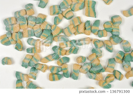 Handmade Striped Pasta on White Background 136791300