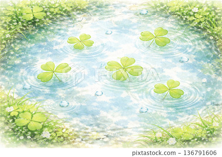 Clover Series: Aerial view of clover floating on the water surface Clover Series: Aerial view of clover floating on the water surface 136791606