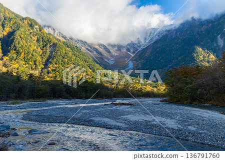 上高地是日本著名的山區度假勝地之一,也是欣賞秋葉的好去處。 上高地是日本著名的山區度假勝地之一,也是欣賞秋葉的好去處。 136791760