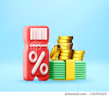 3D Red discount coupon with money 3D Red discount coupon with money 136791929