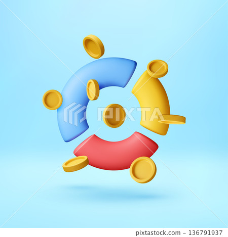 3D colorful abstract circle with golden coins 136791937