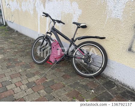 bike on the sidewalk. rent transport concept. healthy lifestyle 136792137