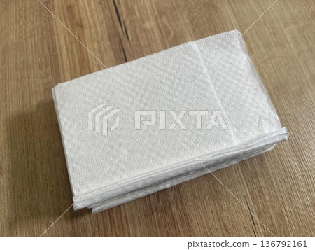 napkins isolated on wooden table. top view 136792161