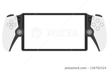 game controller with blank screen display mockup, front view, transparent screen. 136792324