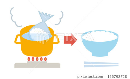Illustration of packaged food (cooked in plastic bags) useful in emergencies Illustration of packaged food (cooked in plastic bags) useful in emergencies 136792728