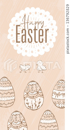 Whimsical Easter poster template with chick, egg, bow, and floral elements. Whimsical Easter poster template with chick, egg, bow, and floral elements. 136792829