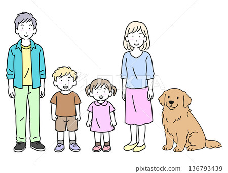 Happy family with dog front view Happy family with dog front view 136793439