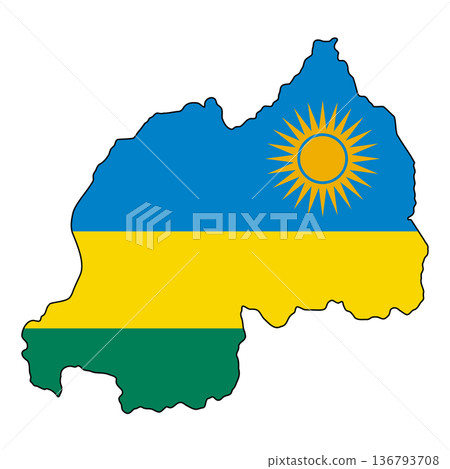 Rwanda map silhouette, patriotic flag overlay, cultural emblem design Rwanda map silhouette, patriotic flag overlay, cultural emblem design 136793708