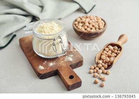 Chickpeas flour in glass jar 136793845