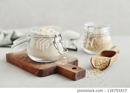 Amaranth flour in glass jar 136793857