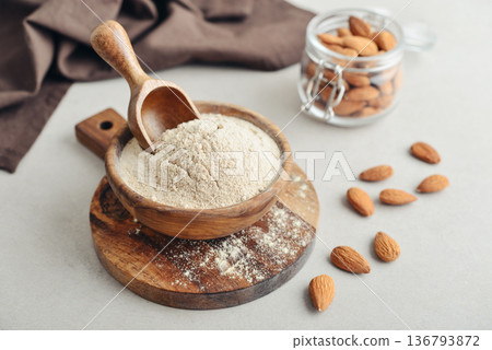 Almond flour in wooden bowl 136793872