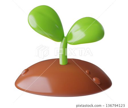 Plant sprout 3d icon growing in the ground in spring for gardening and agriculture concept 136794123