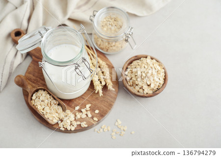 Oat milk in glass bottle Oat milk in glass bottle 136794279