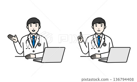 Male doctor facing a computer 136794408