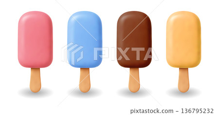 3D Ice Cream Popsicles Flat Summer Icon Realistic Vector Set Frozen Dessert 3D Ice Cream Popsicles Flat Summer Icon Realistic Vector Set Frozen Dessert 136795232