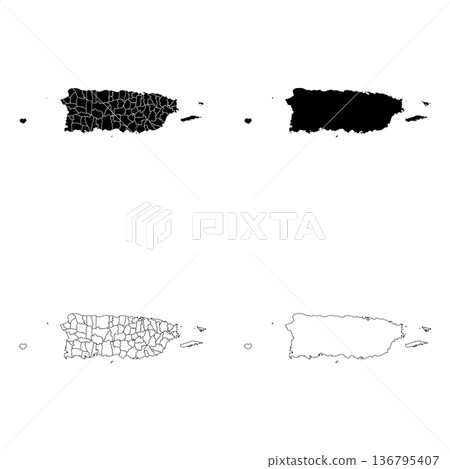 Puerto Rico Outline and Solid Fill Map Set. 136795407