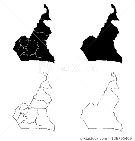Republic of Cameroon Outline and Solid Fill Map Set. 136795409