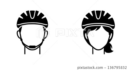 Silhouette icon of a man and woman wearing a motorcycle helmet Silhouette icon of a man and woman wearing a motorcycle helmet 136795832