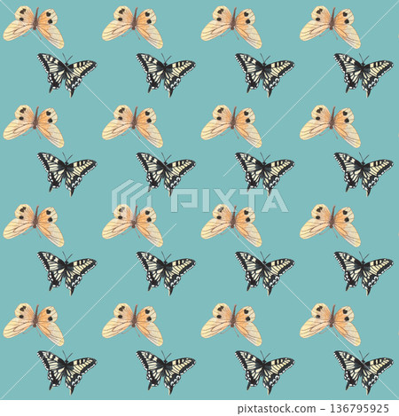 Seamless pattern with watercolor illustrated butterflies . Botanical insects Seamless pattern with watercolor illustrated butterflies . Botanical insects 136795925
