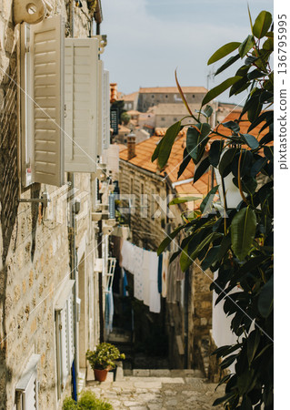 Amazing view of Dubrovnik old town in a sunny day. Travel destination in Croatia. Amazing view of Dubrovnik old town in a sunny day. Travel destination in Croatia. 136795995