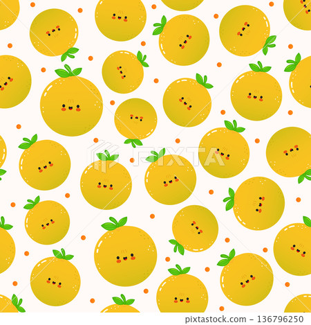 Cute smiling grapefruit fruit cartoon seamless pattern 136796250