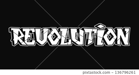 Revolution word in bold graffiti street art lettering 136796261