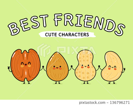 Cute nuts cartoon characters being best friends 136796271