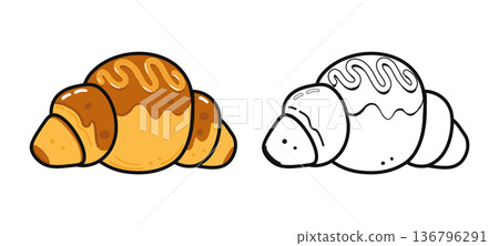Croissant baking and coloring book cartoon drawing 136796291