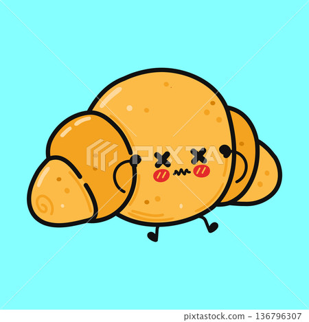 Cute cartoon croissant character feeling dizzy or unwell 136796307
