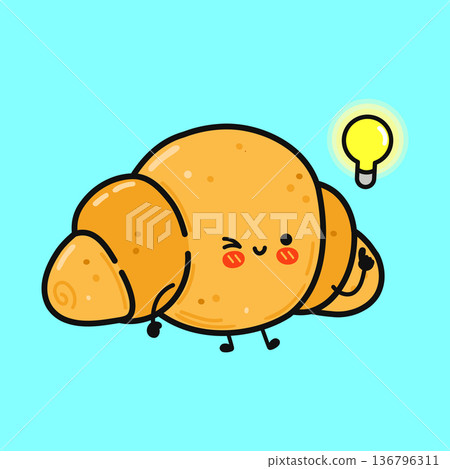 Croissant cartoon character having a brilliant idea 136796311