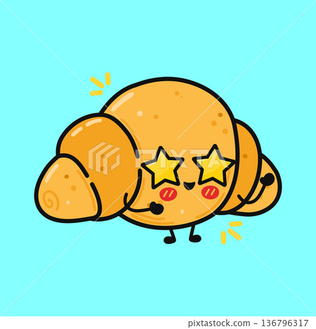 Cute cartoon croissant character smiling with star eyes 136796317