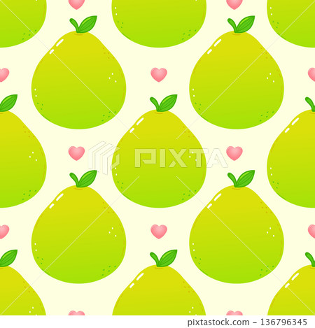 Cute pomelo citrus fruit seamless pattern with hearts 136796345