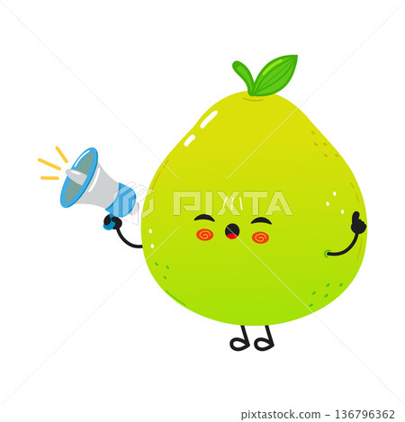 Cute pomelo fruit cartoon character announcing information Cute pomelo fruit cartoon character announcing information 136796362